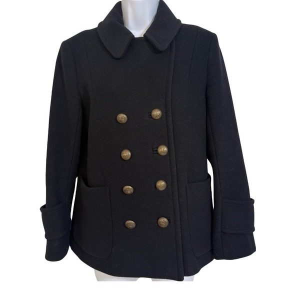 French Connection Jackets & Blazers - French Connection Womens Y2K Wool Peacoat Black Size 8 Old Money Gold Button